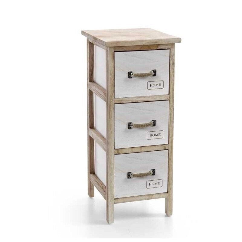 CASSETTIERA SLIM HOME IN LEGNO A 3 CASSETTI 26X32XH62CM BIANCO E LEGNO NATURALE