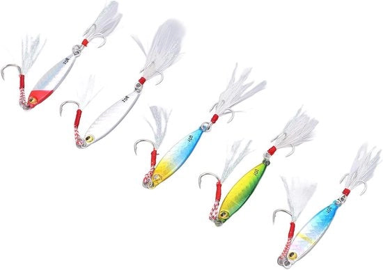 Set di Jig Visaas a 5 pezzi da 10 g con chiodi metallici e anelli in plastica per pescare con progetto duraturo e corrosione resistente