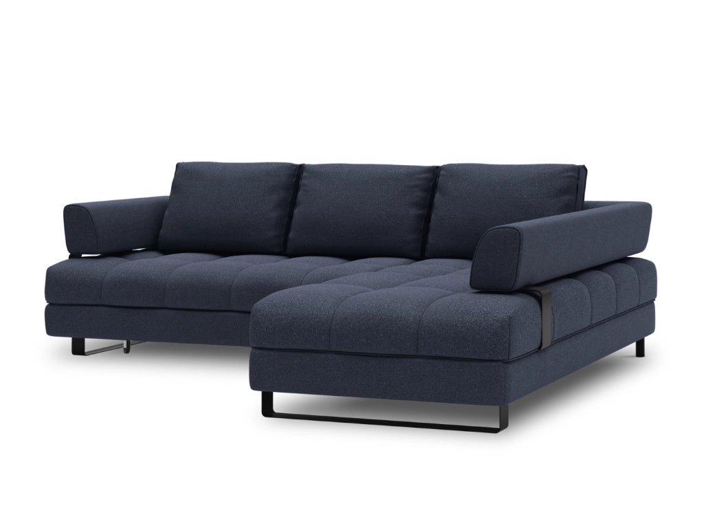 Cosmopolitan Design - Divano convertibile angolare destro con box "Clinton" 5 posti in tessuto strutturato blu scuro 