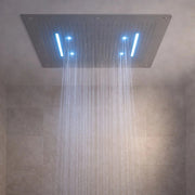 Soffione doccia led a incasso a soffitto installazione con cascata materiale acciaio inox rettangolare
