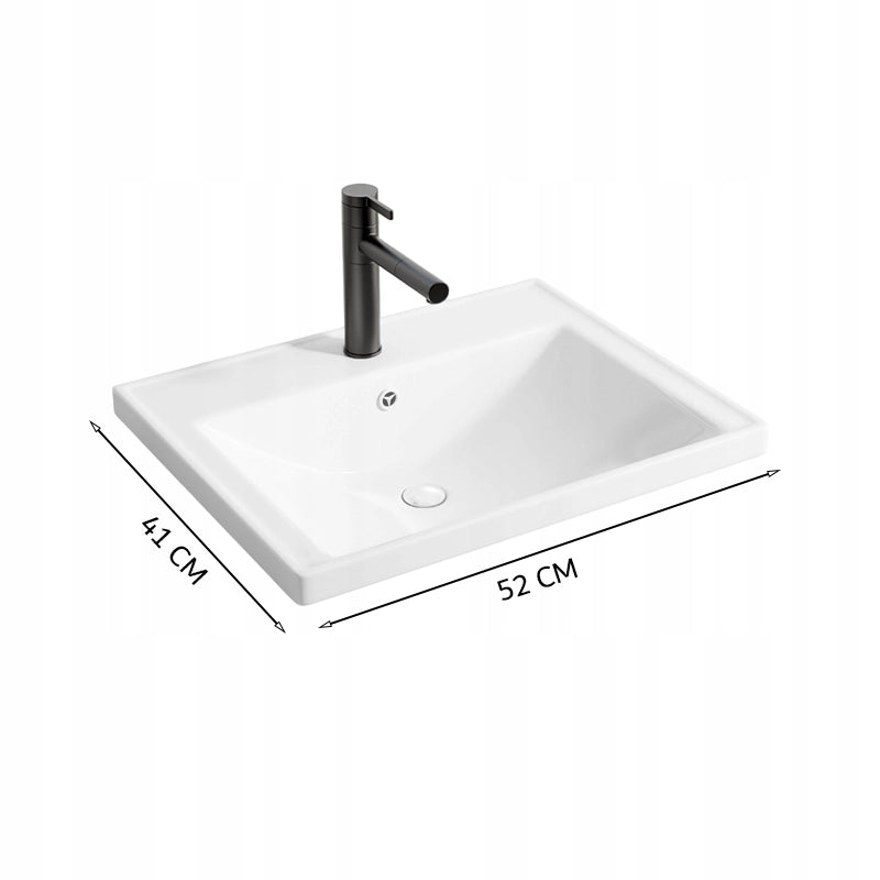 Lavabo in ceramica bianco da incasso nel piano di lavoro, rettangolare, 52 x 41 cm