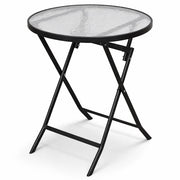 Tavolino Pieghevole Rotondo con Struttura Nera Tavolo Piano in Vetro 60x60x71cm