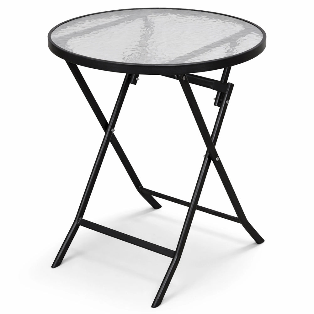 Tavolino Pieghevole Rotondo con Struttura Nera Tavolo Piano in Vetro 60x60x71cm