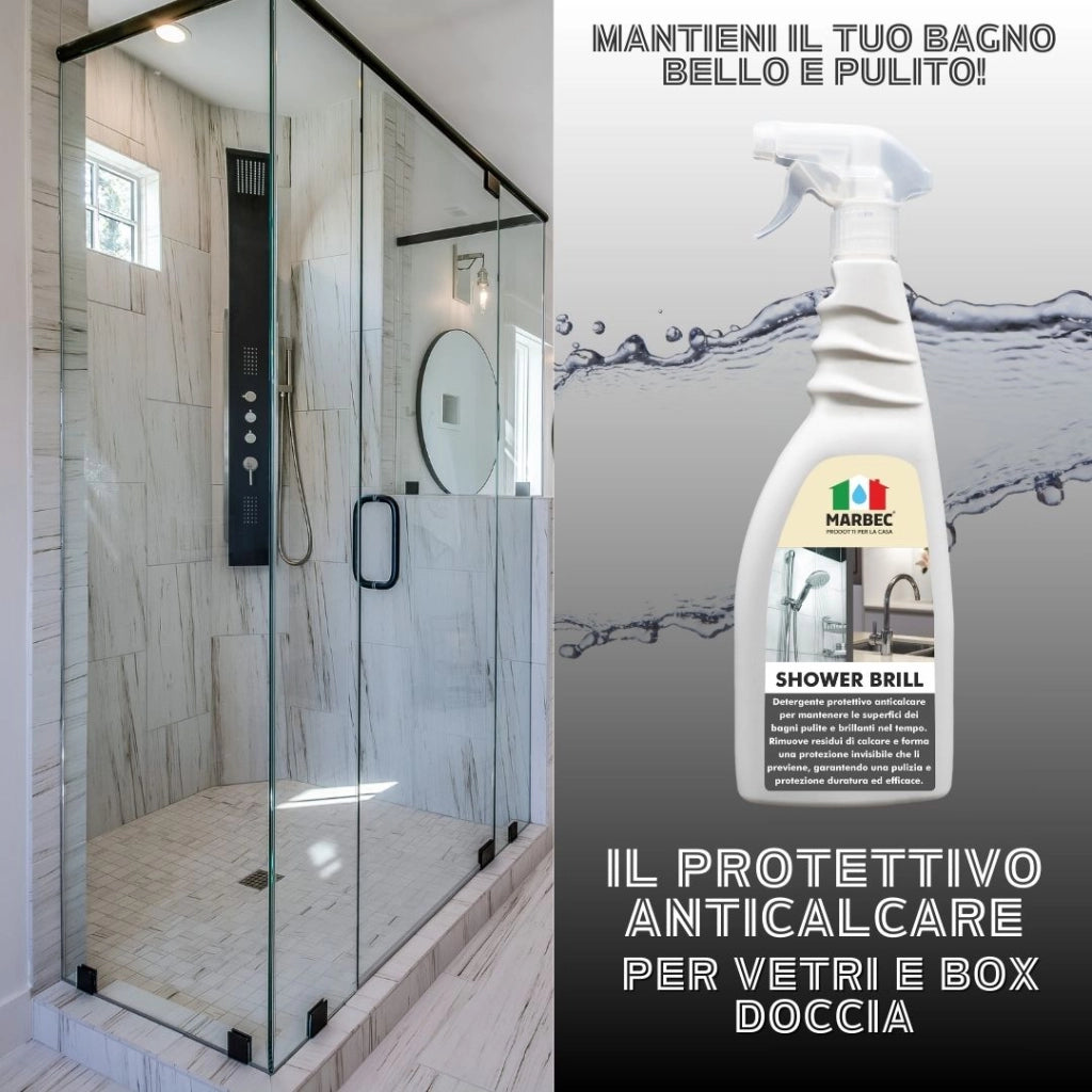 Detergente anticalcare bagno, protezione antigoccia, pulizia quotidiana Marbec SHOWER BRILL - 750MLx6Pz