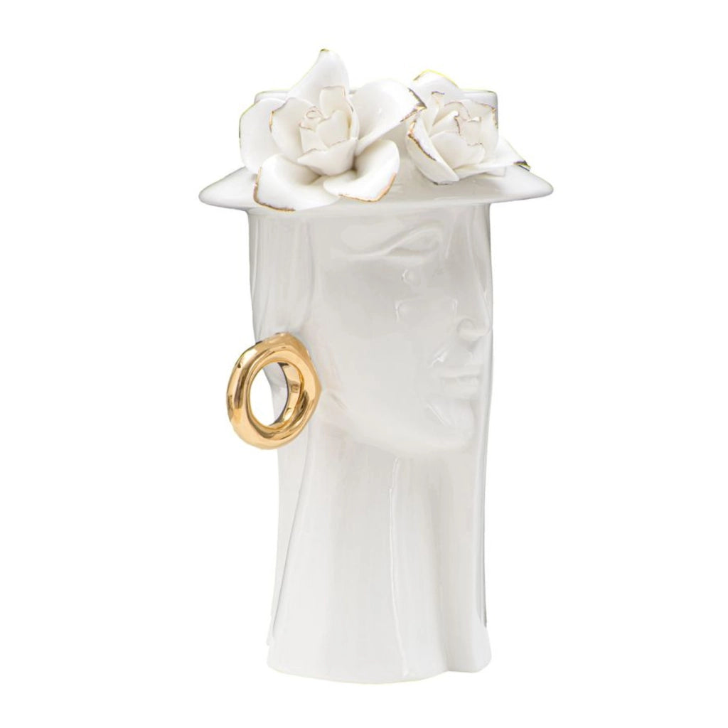 Vaso Decorativo Viso 29, Bianco, Porcellana, 15x13,3x23,5 cm