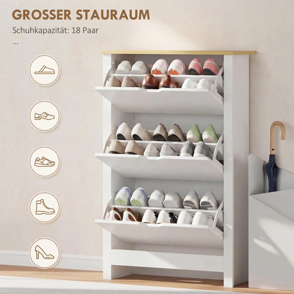 Armadio per scarpe con 3 ante ¨C zephmum ¨C bianco e marrone 72x26x112 cm