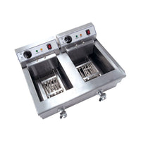 Friggitrice inox 2 vasche vasca 16 litri e rubinetto scarico resistenza estraibile 380 V professionale 3614029