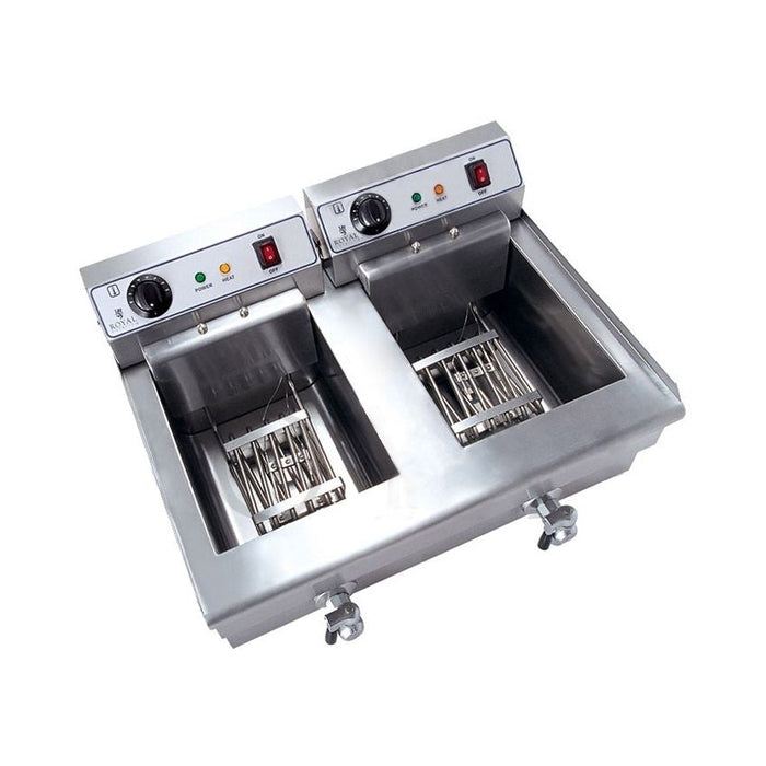 Friggitrice inox 2 vasche vasca 16 litri e rubinetto scarico resistenza estraibile 380 V professionale 3614029