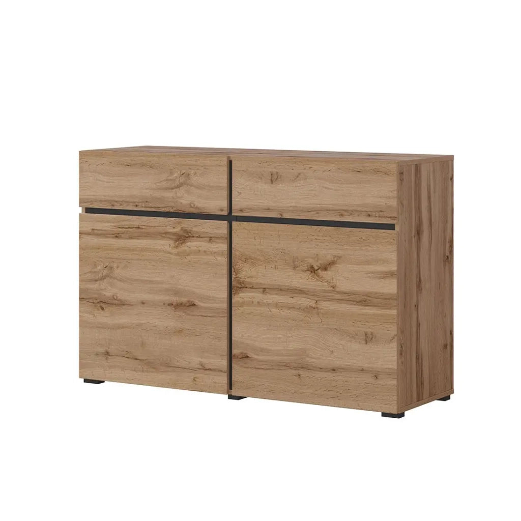 Buffet 120cm colori rovere e nero collezione HAVANA. Credenza design con 2 porte e 2 cassetti.