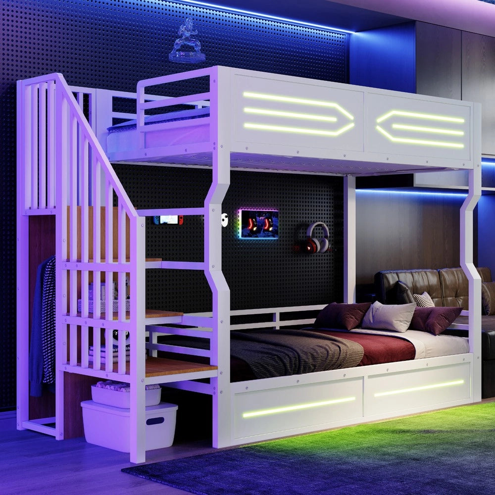 Letto a Castello con Soppalco e Cassetti ¨C Xylo ¨C Bianco, LED, 90x200