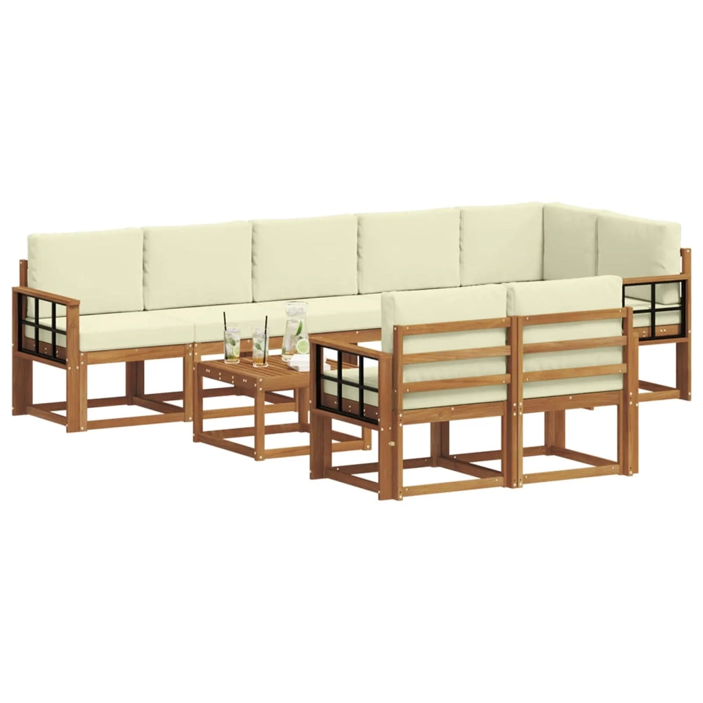 Set di divani da esterno con cuscino 9 pcs Naturale e Crema