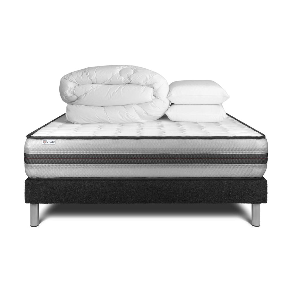 Pacchetto letto completo - Materasso 180x200cm + Box spring con doghe (in kit) + 2 cuscini + Piumino - Vitalpower Recover