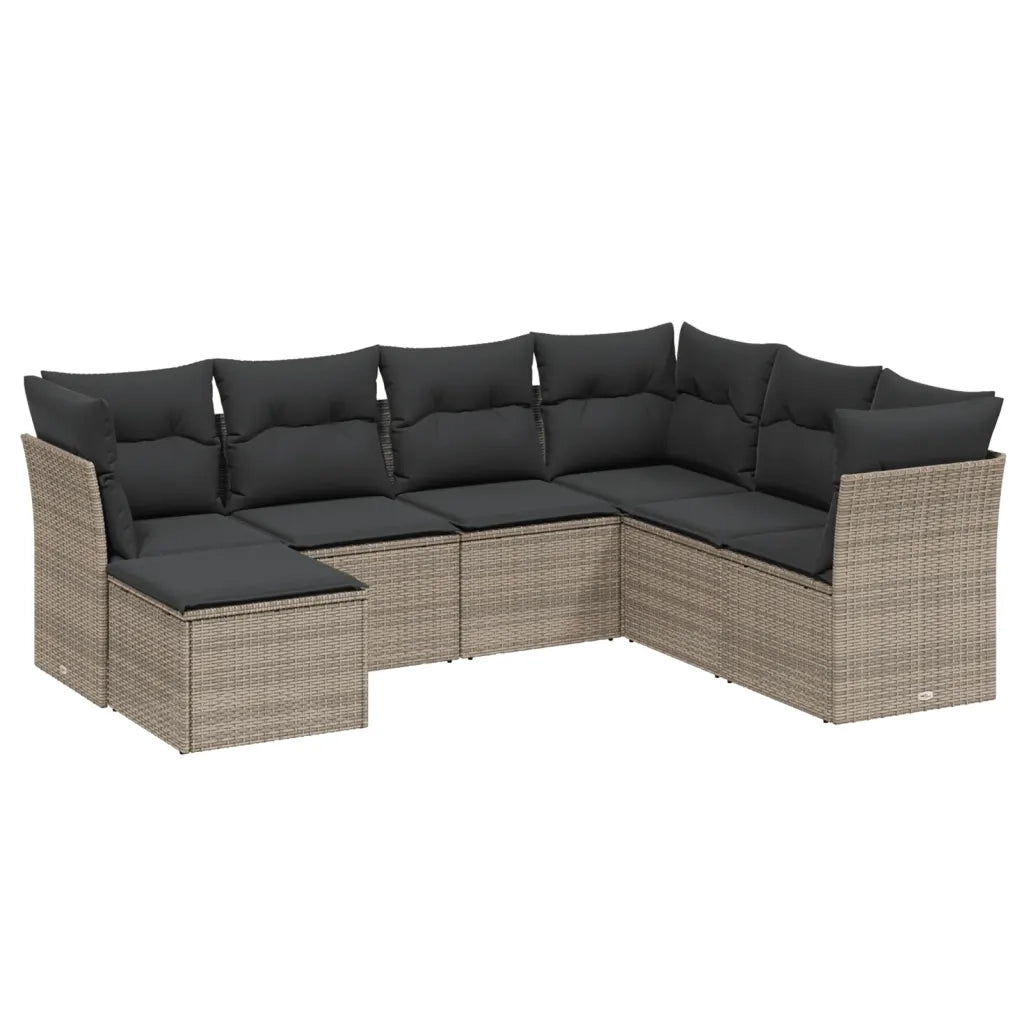 Set Divani da Giardino 7 pz con Cuscini Grigio in Polyrattan