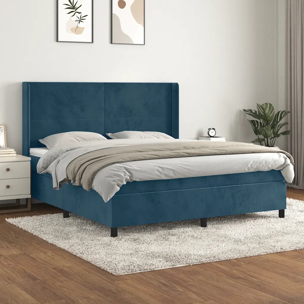 Giroletto a Molle con Materasso Blu Scuro 180x200 cm in Velluto 3132577