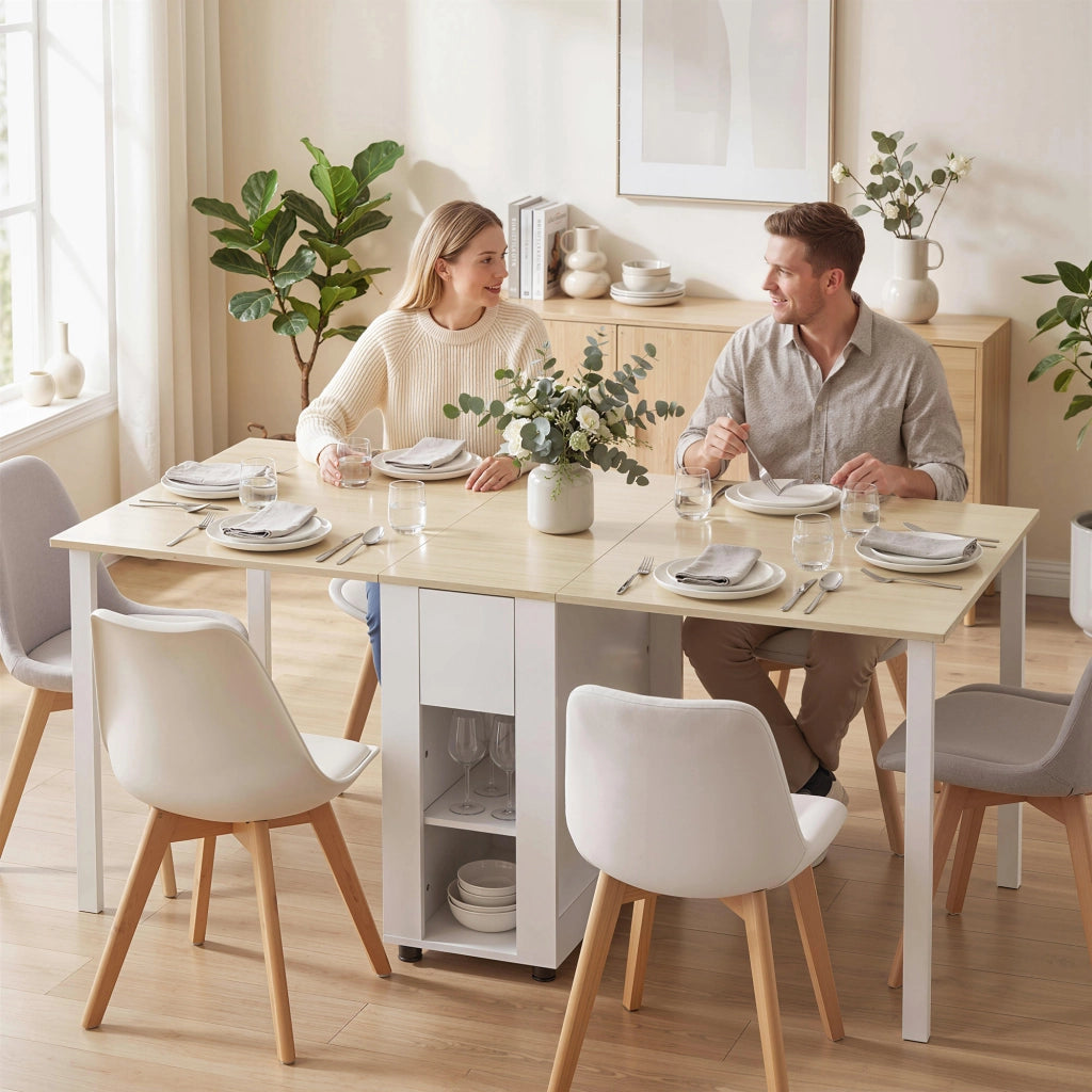 Tavolo da pranzo pieghevole per 6 persone con 2 cassetti e 4 ripiani ¨C zephmum ¨C bianco 39-168 cm