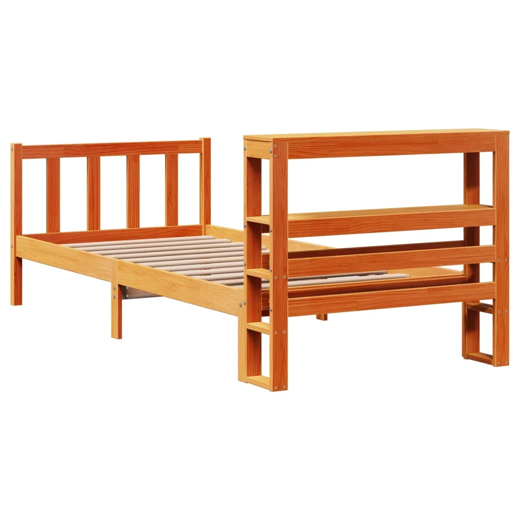 Giroletto con Testiera-Struttura Letto con testiera Marrone Cera 75x190 cm Massello Pino 910161