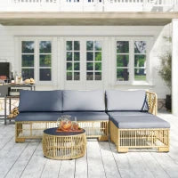 Set Salotto in Rattan da Giardino con Divano Modulabile, Cuscini e Tavolino da Caffè, Grigio
