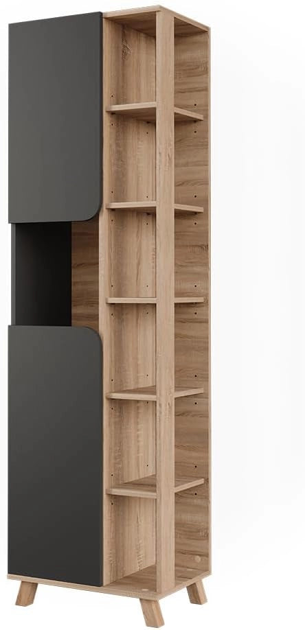 Mobile da bagno Karen, Sonoma/Bianco, 50 x 175 cm con 2 porte, per la conservazione di articoli da bagno e asciugamani