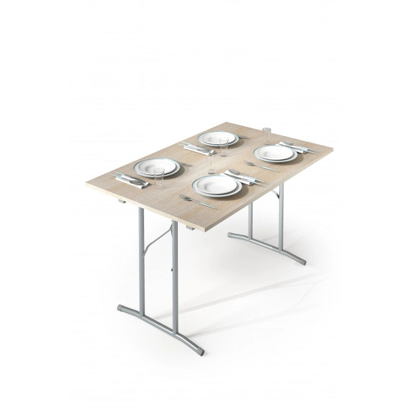 Tavolo pieghevole 125x75 con gambe in metallo e piano 22 mm rovere 60 kg - Terraneo