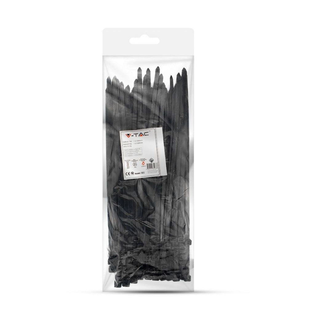 Tie per cavi - 7,6*300 mm neri 100pcs/pacco