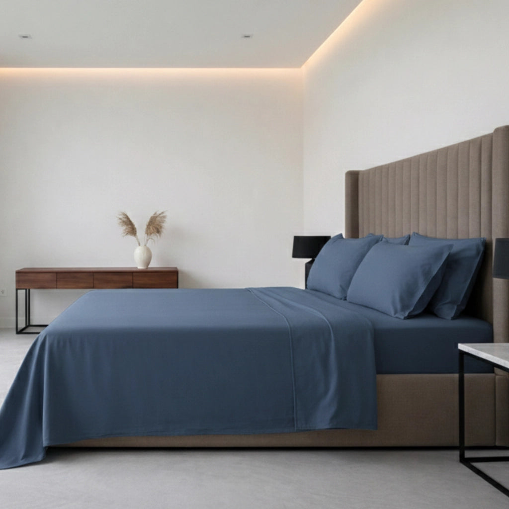 Sarisa, set Completo Letto Matrimoniale in Policotone, blu Mare