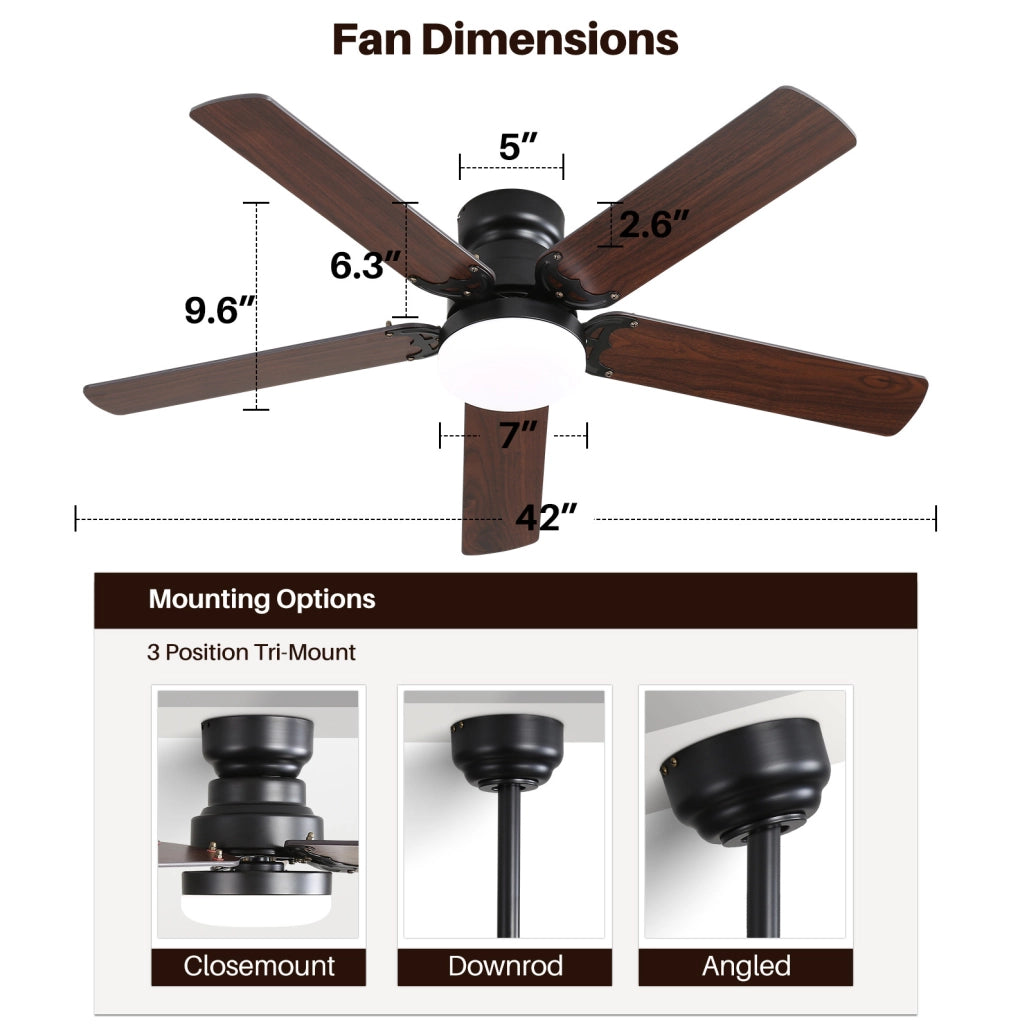 Ventilatore da soffitto con LED 18 W, telecomando, motore DC reversibile e pale in MDF nero