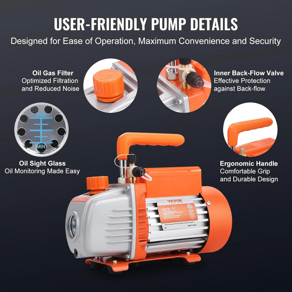 Kit Pompa a Vuoto Monostadio per Aria Condizionata di Automobili 150W Pressione tra 55-276 Bar, Kit Pompa Vuoto 100 L/min per Riparazione di Condizionatore Frigo Refrigeranti HVAC