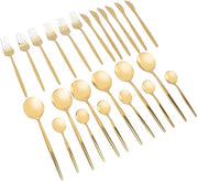 Set da tavola da 24 pezzi in oro e argento - Set di posate in acciaio inox premium - Duraturo e stile - Oro - Ideale per feste e cene