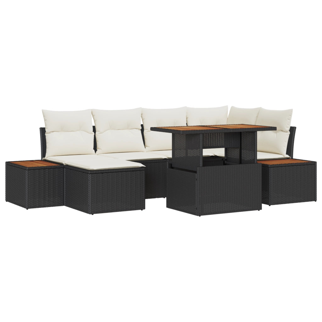 Set Divano da Giardino con Cuscini 7 Pezzi Nero Polyrattan
