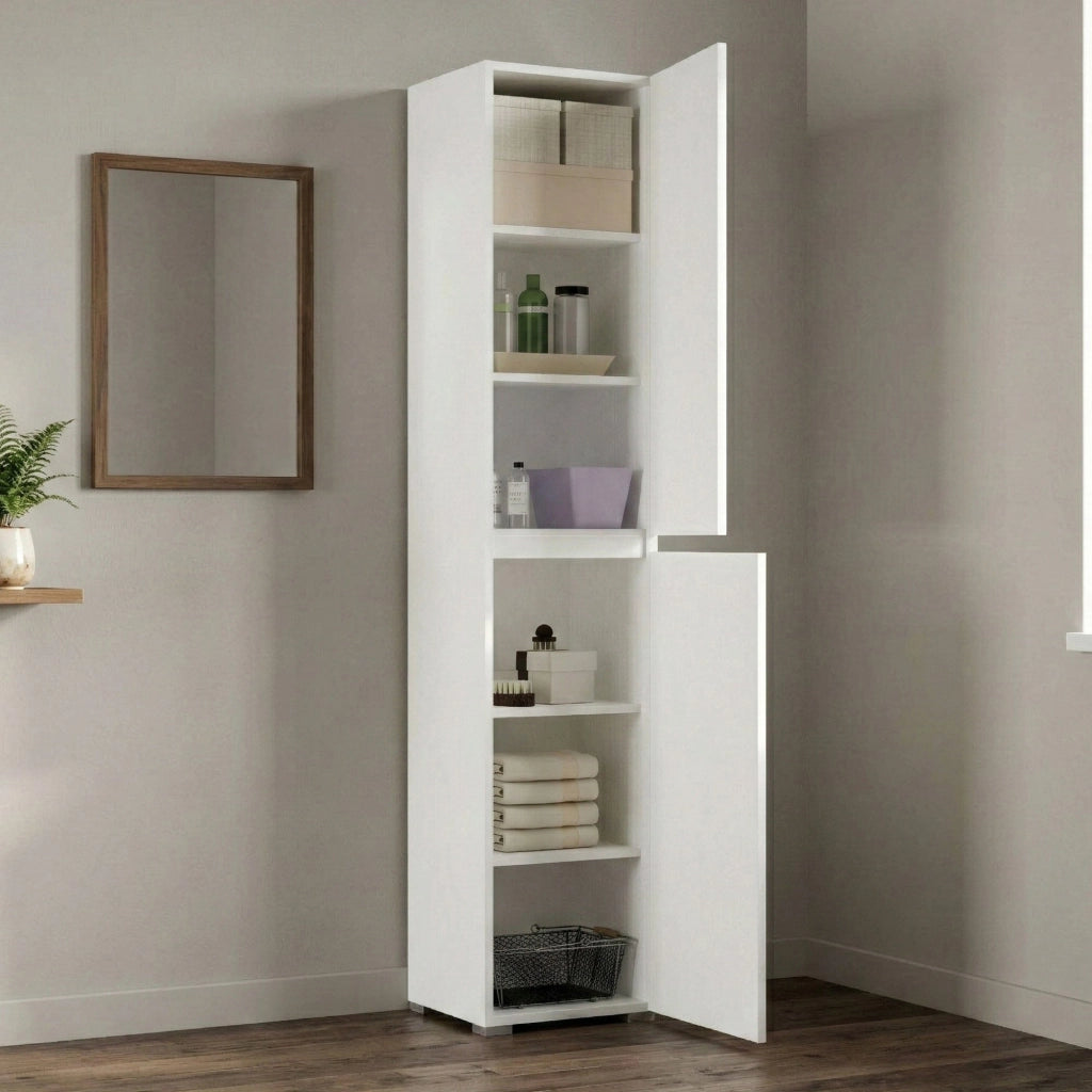Armadio multiuso 2 ante Daisuke, Scarpiera con ripiani regolabili, Mobile porta scarpe a 2 ante, 100% Made in Italy, 45x37h195 cm, Bianco