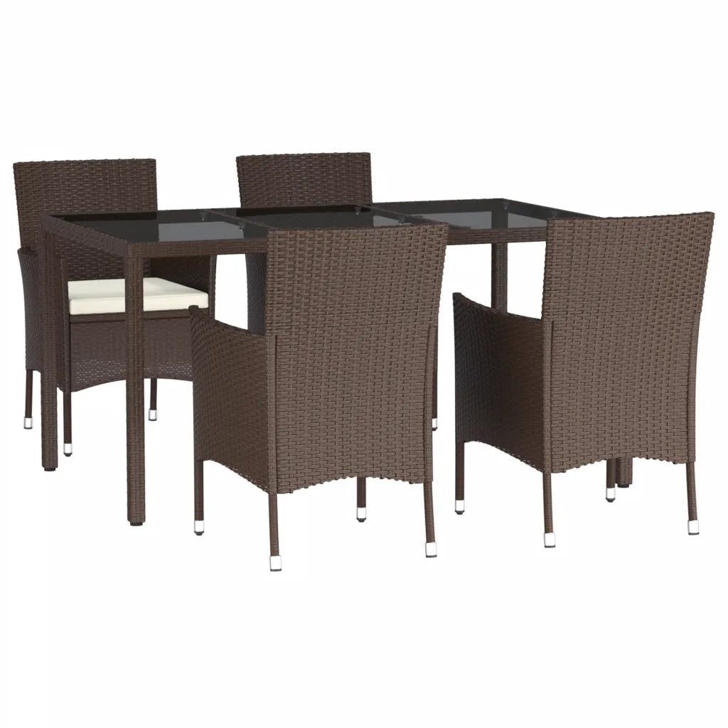 Set da Pranzo da Giardino 5pz con Cuscini in Polyrattan Marrone 3187310