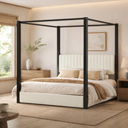 Letto matrimoniale a baldacchino 180x200 cm beige e nero