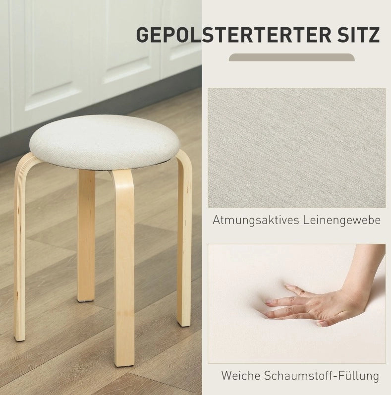 Set di 4 sgabelli impilabili in legno color crema
