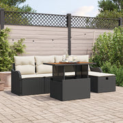 Set di divani da giardino  6 pezzi con cuscini Nero Polyrattan
