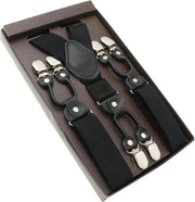 Bretelle elegante per uomo - nero uniforme - con pelle nera - 6 clip supplementari robuste