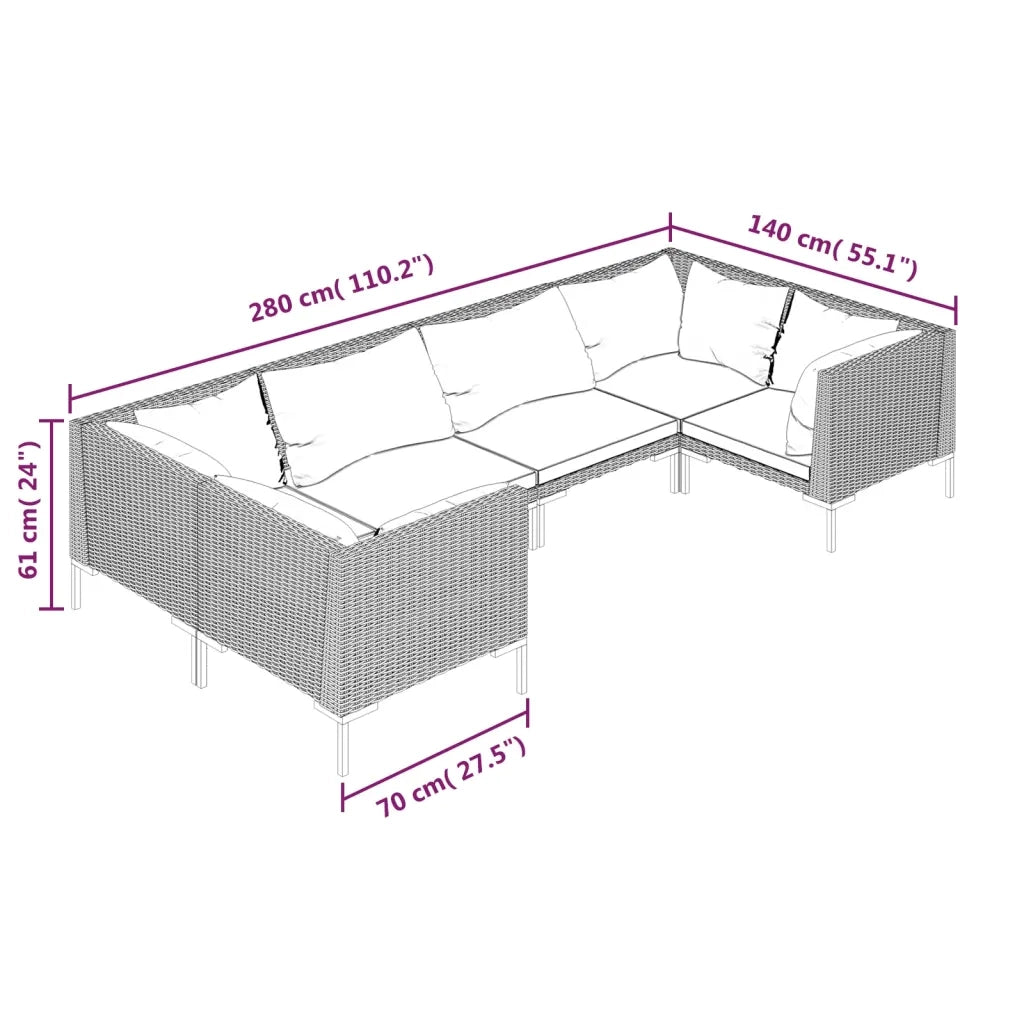 Set Divani Giardino 6 pz con Cuscini in Polyrattan Grigio Scuro cod mxl 41116