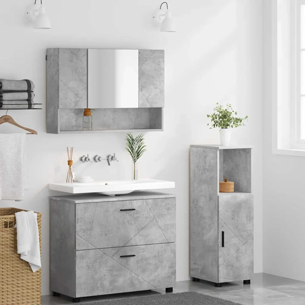 Set di mobili per il bagno con cassetto 3 pcs Grigio cemento