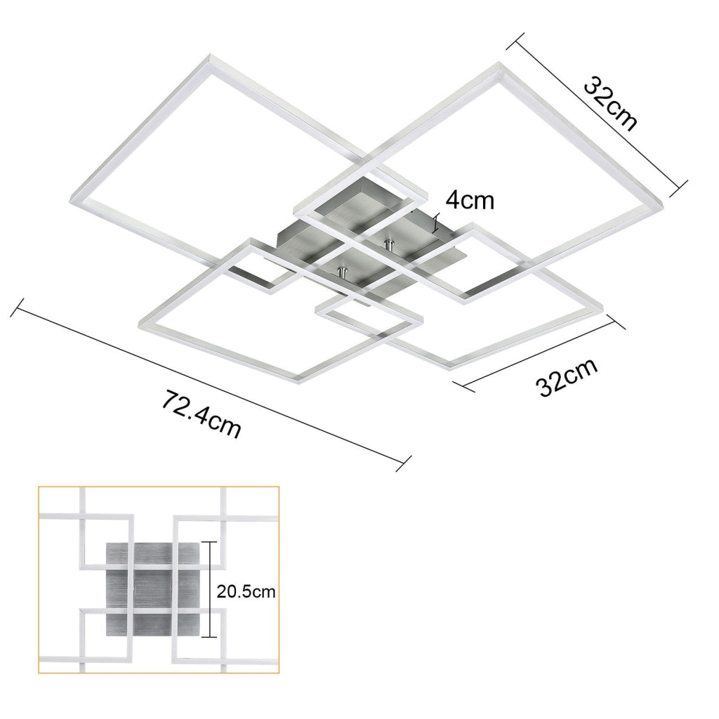 ZMH Lampada da soffitto LED argento rettangolare 72cm 48W dimmerabile per soggiorno