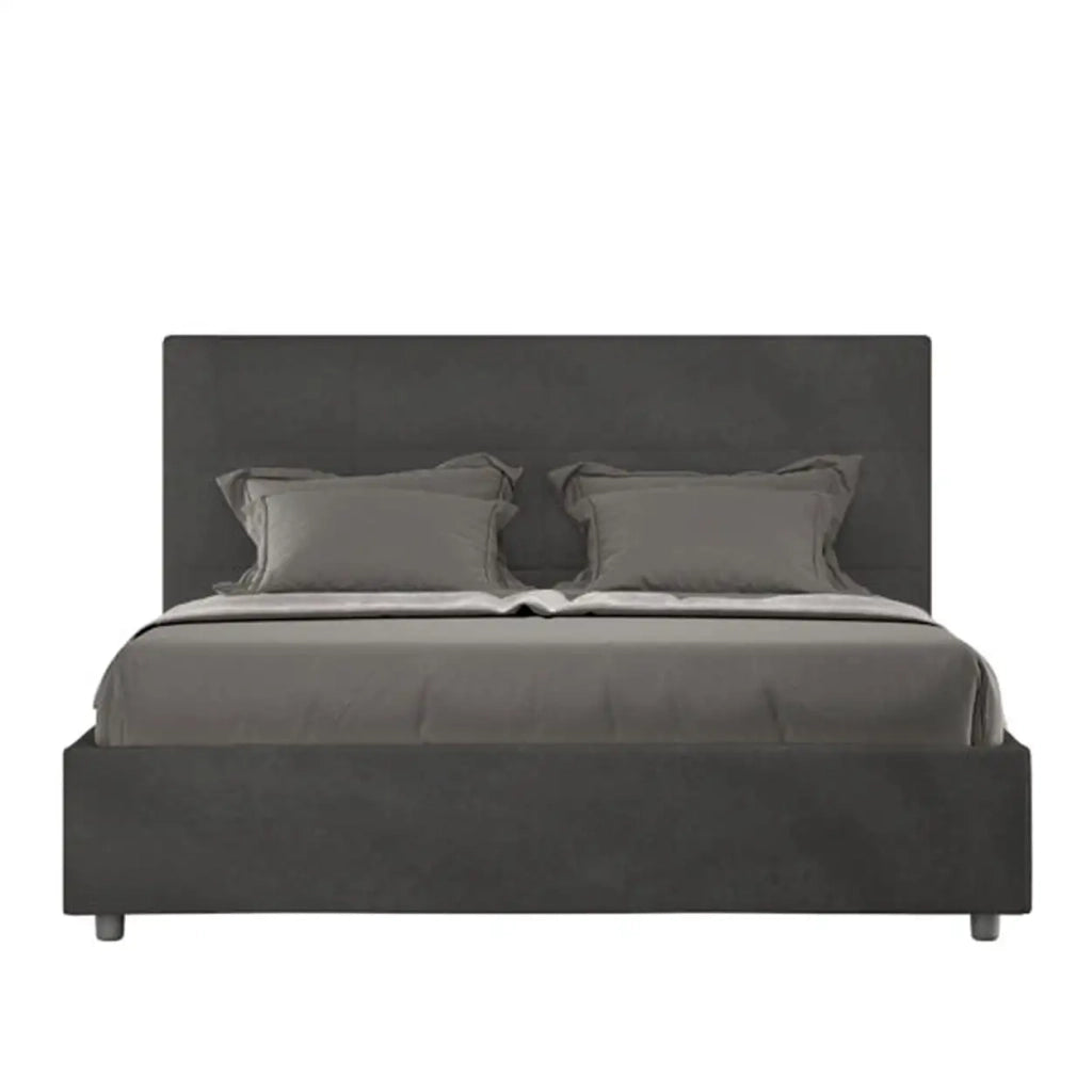 Letto matrimoniale con rete imbottito 160x190 microfibra grigio Mika