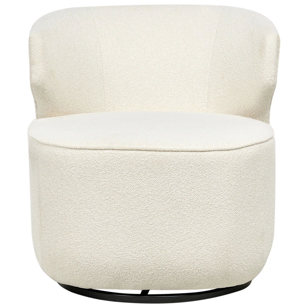 Poltrona Curva Industriale in Bouclé con Base Nera Girevole a 360° Bianco sporco