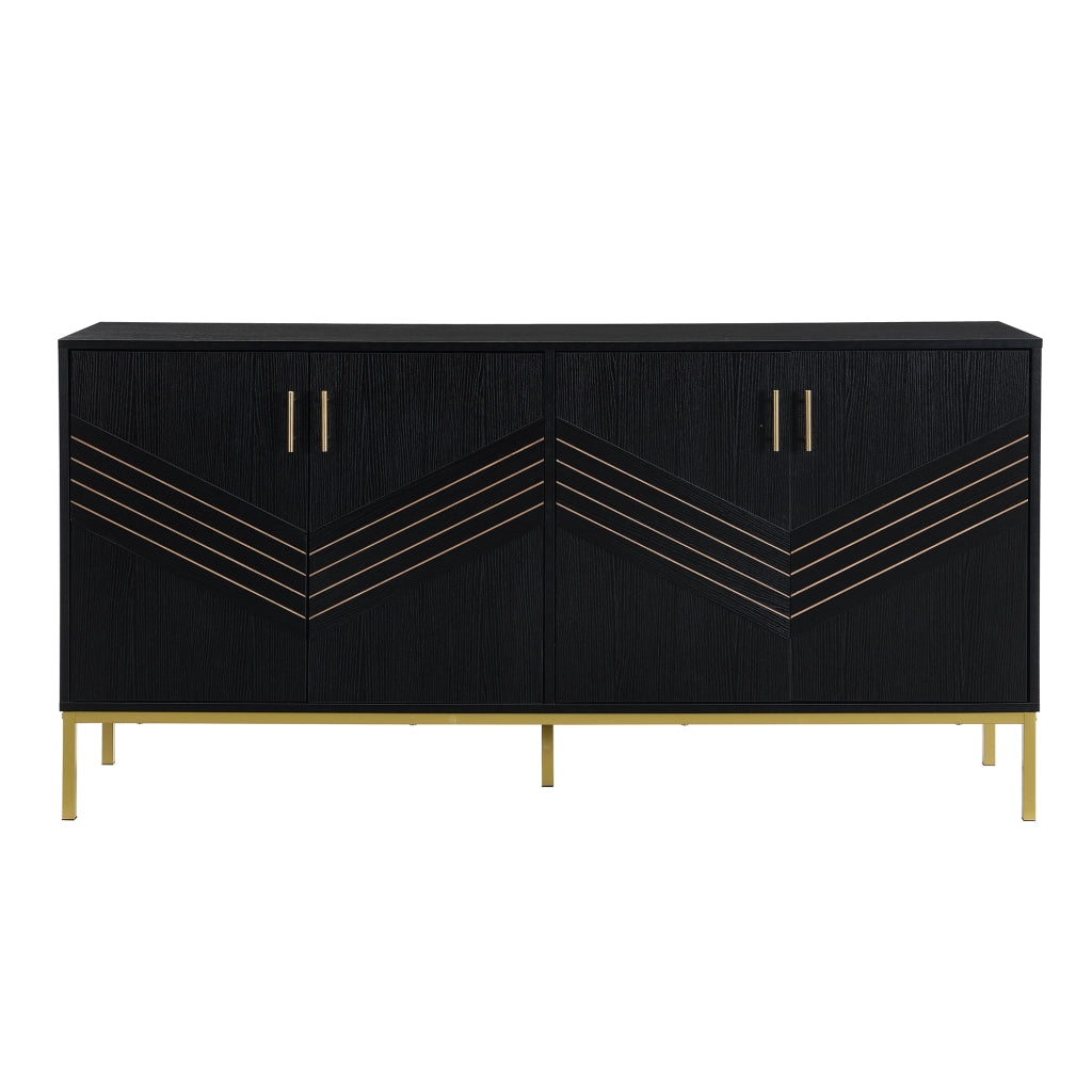 Sideboard a 4 ante 160x40x80;5 cm in MDF nero con dettagli effetto legno