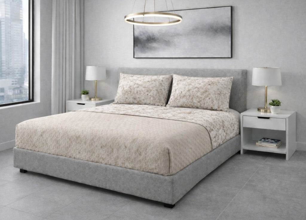 Completo Lenzuola Letto 100% Cotone Made In Italy Disegno Mitril - Matrimoniale - Bronzo
