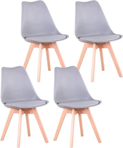 GrandCA HOME Set di 4 Sedie da Pranzo con Gamba in Faggio Massello, Design Retrò, Sedia Imbottita, Sedia da Cucina, in Legno,Grigio