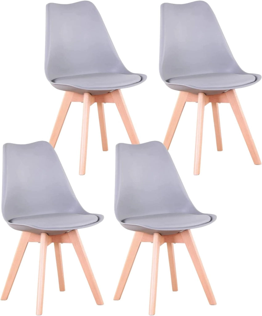 GrandCA HOME Set di 4 Sedie da Pranzo con Gamba in Faggio Massello, Design Retrò, Sedia Imbottita, Sedia da Cucina, in Legno,Grigio