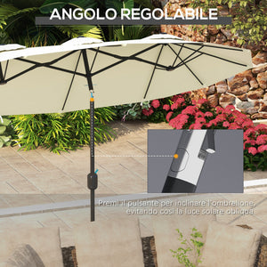 Ombrellone da Giardino 295x152x222 cm Copertura Doppia Inclinabile con Apertura a Manovella Beige