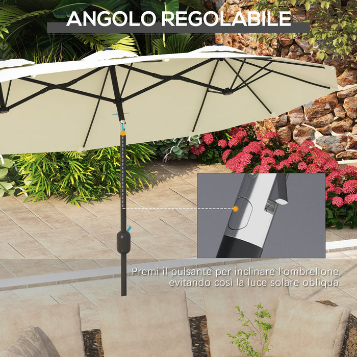 Ombrellone da Giardino 295x152x222 cm Copertura Doppia Inclinabile con Apertura a Manovella Beige