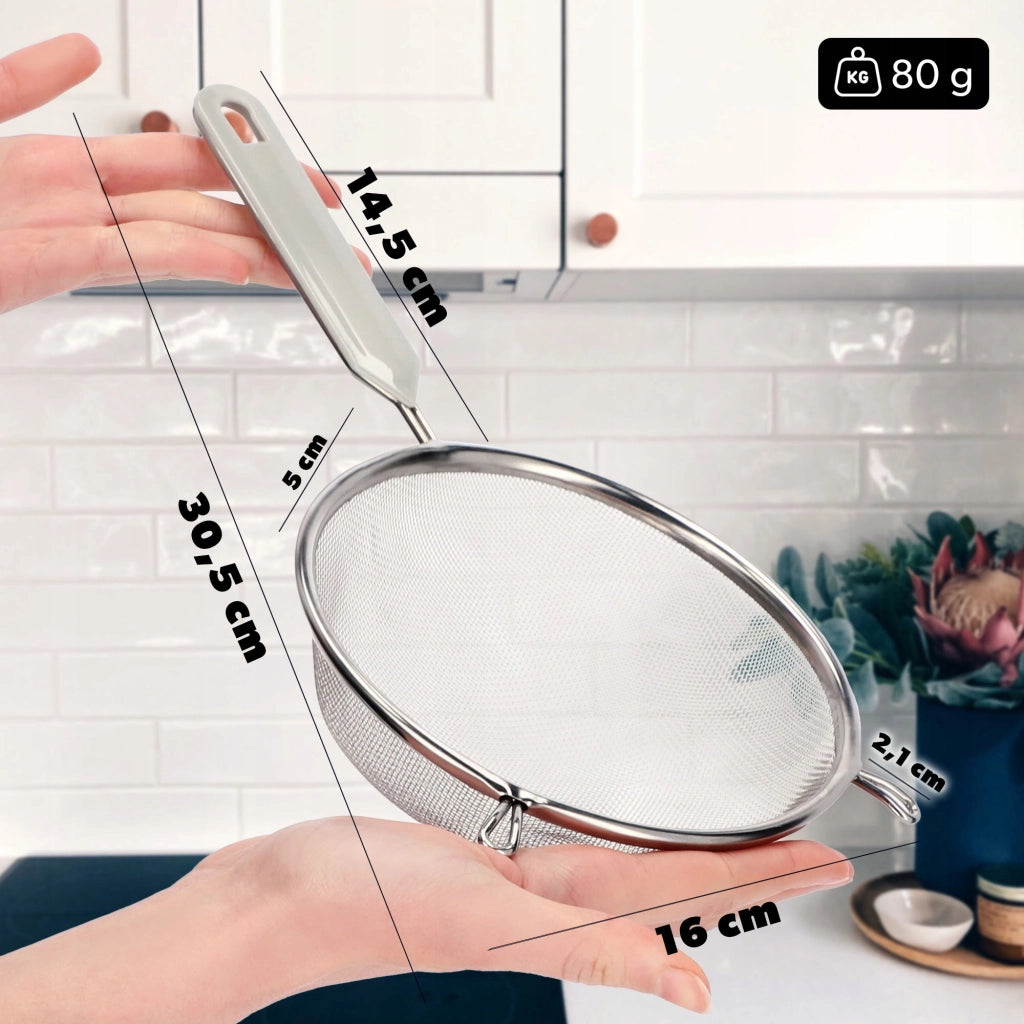 Colino da cucina KADAX con manico in acciaio per setacciare la farina, 16 cm di diametro