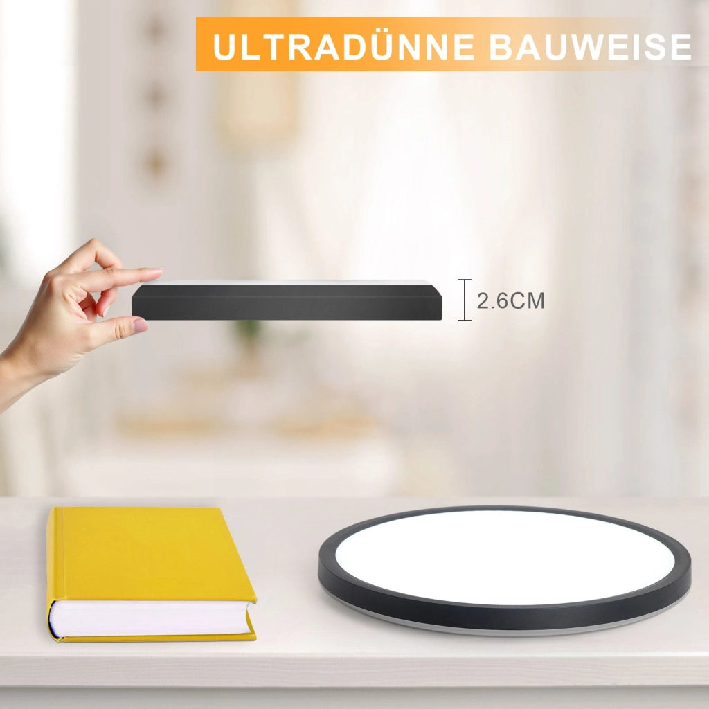 ZMH Lampada da soffitto plafoniera LED moderna rotonda nera 30cm per soggiorno corridoio
