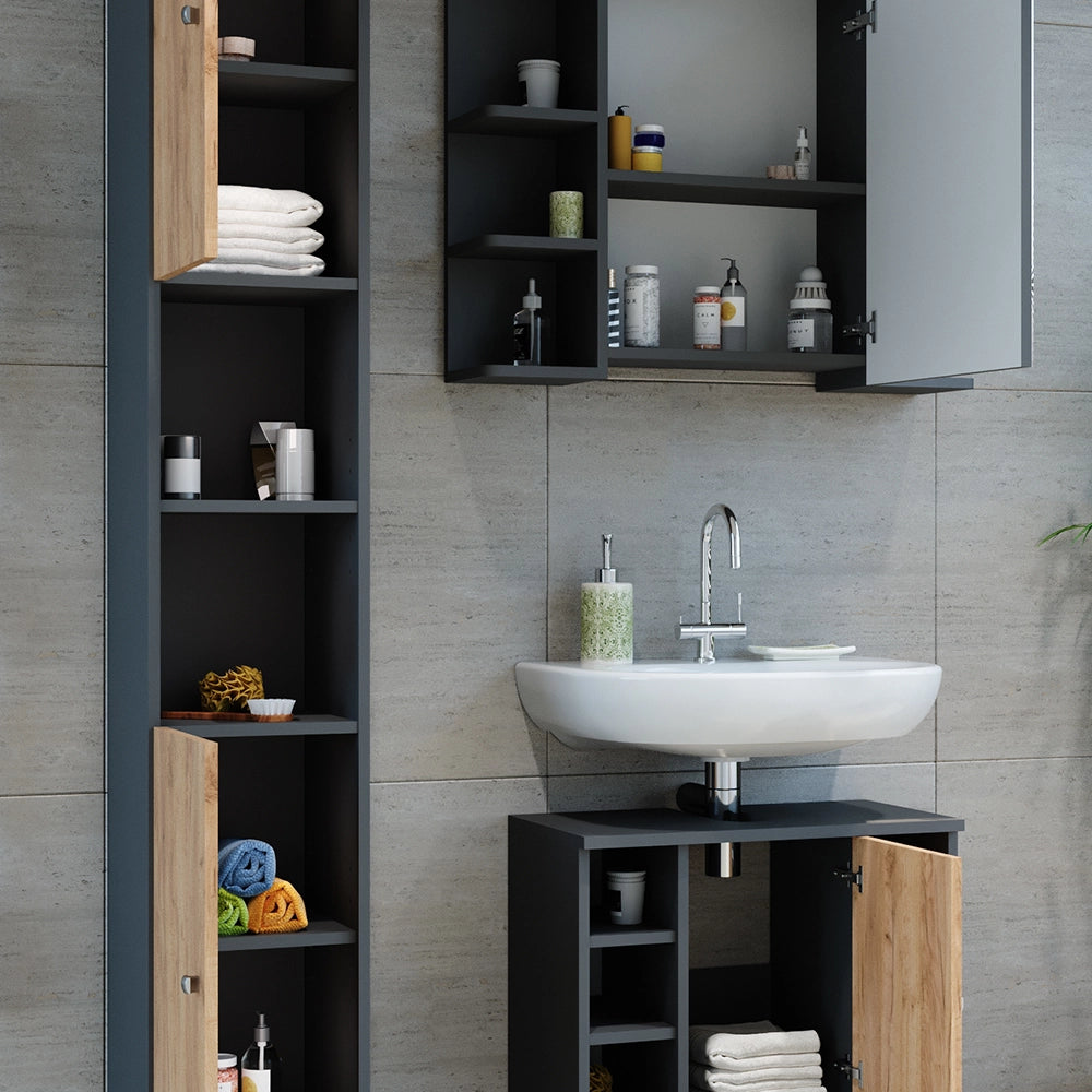 Vicco Set di mobili da bagno Antracite/quercia dorata 3 parti con colonna