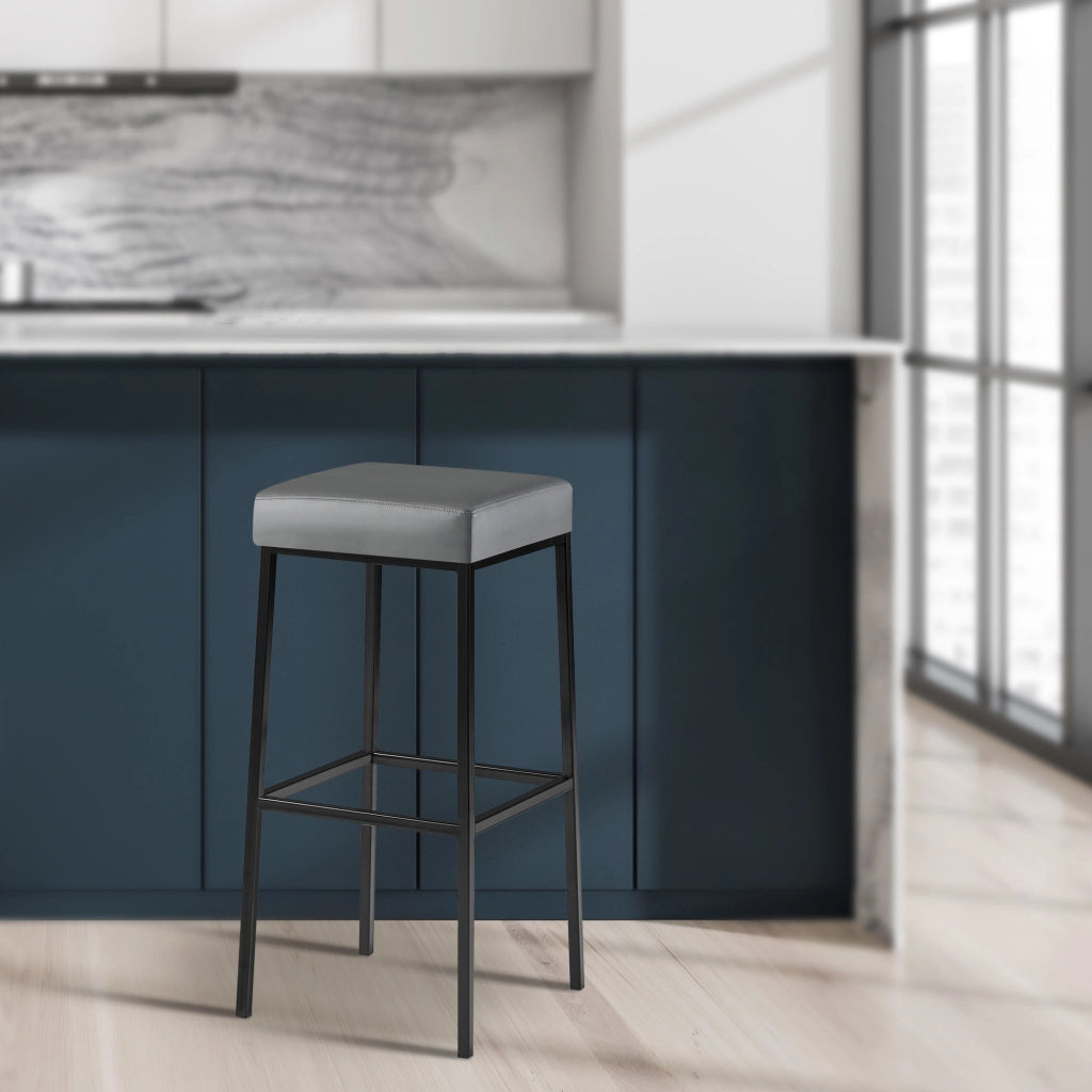 Sgabello da bar Montreal rivestito in finta pelle nero,grigio